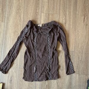 Nine West Brown Long Sleeve Blouse with Patterned Stripes